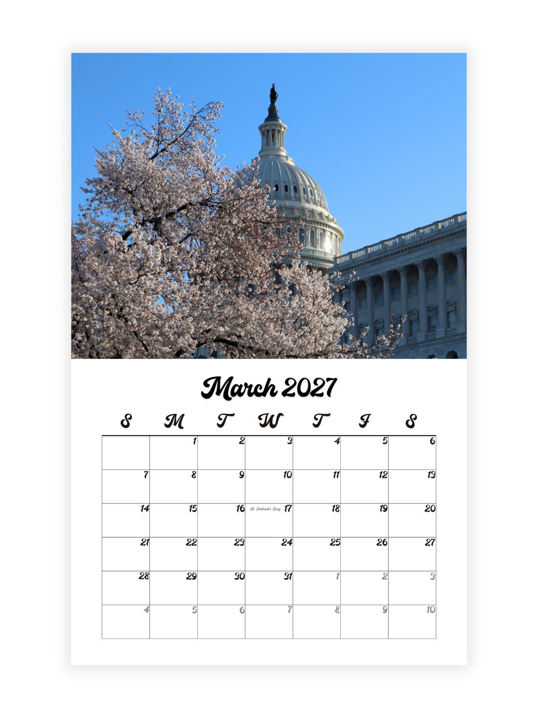 Washington D.C. Cherry Blossoms Photography 2027 Wall Calendar