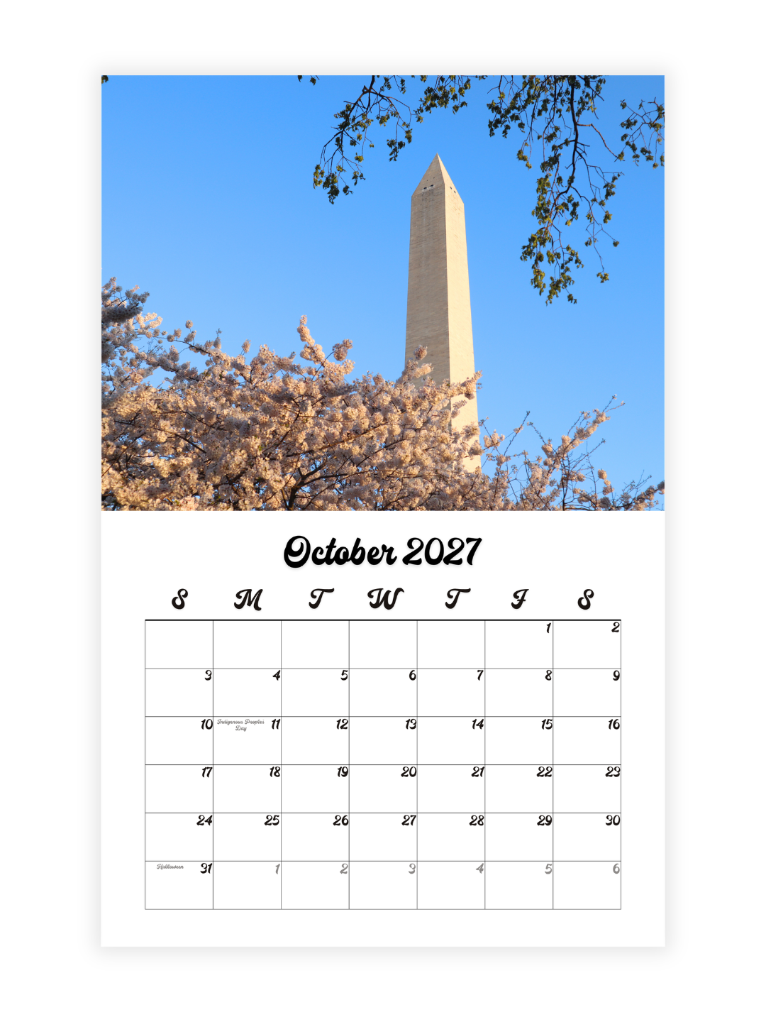 Washington D.C. Cherry Blossoms Photography 2027 Wall Calendar